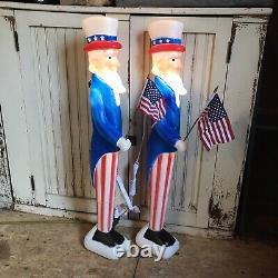 Vintage Blow Mold Uncle Sam Patriotic Flag Lighted Union New Old Stock PAIR
