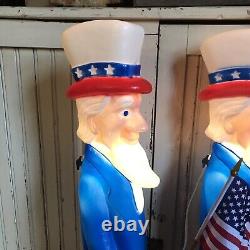 Vintage Blow Mold Uncle Sam Patriotic Flag Lighted Union New Old Stock PAIR