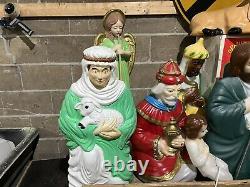Vintage Blow Mold XL Outdoor Nativity Set Lighted Christmas Plastic 10 Pcs & Box