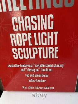 Vintage Chasing Rope Light Sculpture Christmas Seasons Greetings with Control, Box