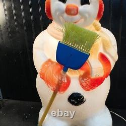 Vintage Christmas Blow Mold, Poloron Lighted 31 Snowman with Broom Yard Decor