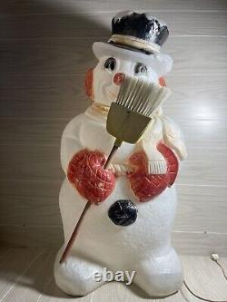 Vintage Christmas Blow Mold, Poloron Lighted 31 Snowman with Broom Yard Decor