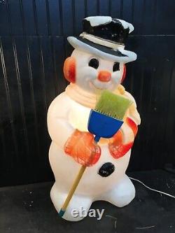 Vintage Christmas Blow Mold, Poloron Lighted 31 Snowman with Broom Yard Decor