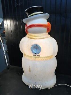 Vintage Christmas Blow Mold, Poloron Lighted 31 Snowman with Broom Yard Decor