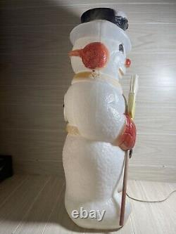 Vintage Christmas Blow Mold, Poloron Lighted 31 Snowman with Broom Yard Decor