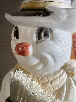 Vintage Christmas Blow Mold, Poloron Lighted 31 Snowman with Broom Yard Decor