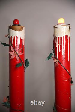 Vintage Christmas Candles Light Up Outdoor yard Display wood base 34 inch