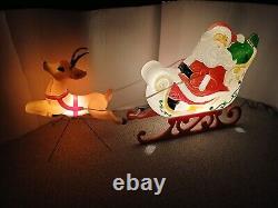 Vintage Christmas Grand Venture Blow Mold Light Up Santa Sleigh and (1) Reindeer