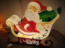 Vintage Christmas Grand Venture Blow Mold Light Up Santa Sleigh and (1) Reindeer