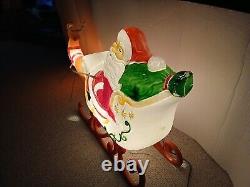 Vintage Christmas Grand Venture Blow Mold Light Up Santa Sleigh and (1) Reindeer