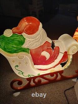 Vintage Christmas Grand Venture Blow Mold Light Up Santa Sleigh and (1) Reindeer