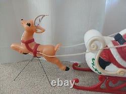 Vintage Christmas Grand Venture Blow Mold Light Up Santa Sleigh and (1) Reindeer