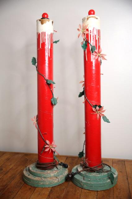 Vintage Christmas Lighted Candles Yard Lamps Decor Display Red Lights Antique