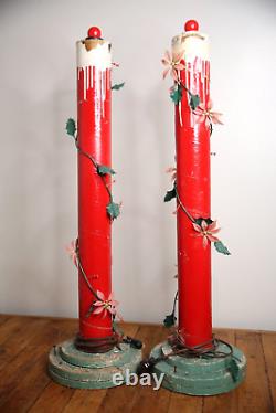 Vintage Christmas lighted candles yard lamps Decor Display red lights antique