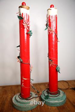 Vintage Christmas lighted candles yard lamps Decor Display red lights antique