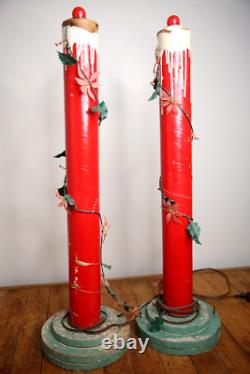 Vintage Christmas lighted candles yard lamps Decor Display red lights antique Vintage Christmas lighted candles yard lamps Decor Display red lights antique
