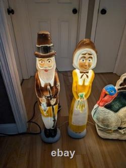 Vintage Don Featherstone Thanksgiving Blow Mold Set Pilgrims Turkey Lot Of 3
