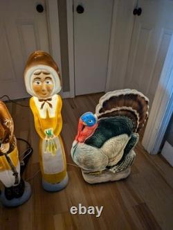 Vintage Don Featherstone Thanksgiving Blow Mold Set Pilgrims Turkey Lot Of 3