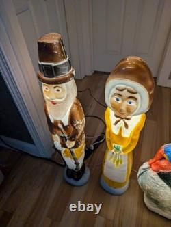 Vintage Don Featherstone Thanksgiving Blow Mold Set Pilgrims Turkey Lot Of 3