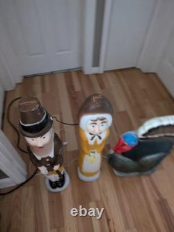 Vintage Don Featherstone Thanksgiving Blow Mold Set Pilgrims Turkey Lot Of 3