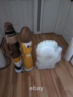 Vintage Don Featherstone Thanksgiving Blow Mold Set Pilgrims Turkey Lot Of 3