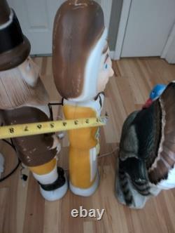 Vintage Don Featherstone Thanksgiving Blow Mold Set Pilgrims Turkey Lot Of 3