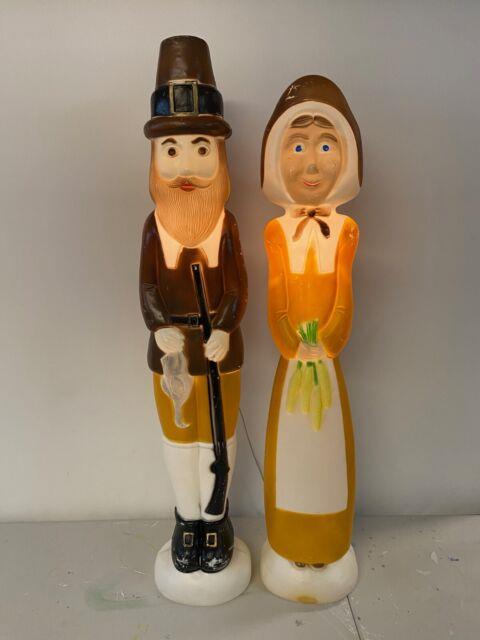 Vintage Don Featherstone Thanksgiving Pilgrim Couple Blow Molds Withorig Cords