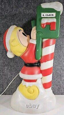 Vintage ELF in MAILBOX & Candy Cane Lighted Christmas Blow Mold 34 READ DESCR