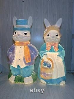 Vintage EMPIRE 34 Lighted Mr & Mrs EASTER Bunny Rabbit BLOW MOLDS