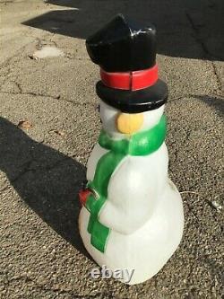 Vintage EMPIRE Lighted CHRISTMAS FROSTY SNOWMAN Blow Mold Green Scarf Yard Decor