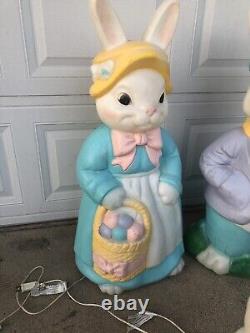 Vintage Empire Blow Mold Mr And Mrs Easter Bunny And General Foam Boy Girl