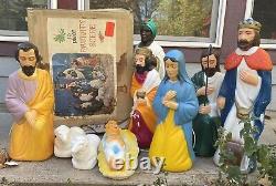 Vintage Empire Blow Mold Nativity Set Jesus Wisemen Sheep Shepherd Mary Joseph