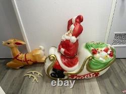 Vintage Empire Blow Mold Noel Santa Sleigh Reindeer With Original Box