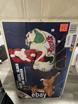 Vintage Empire Blow Mold Noel Santa Sleigh Reindeer With Original Box