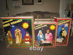 Vintage Empire Blow Mold Outdoor Nativity Set Lighted Christmas Plastic 8 Pcs