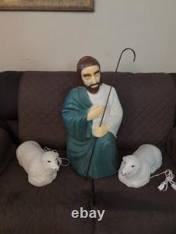 Vintage Empire Blow Mold Over 18 Shepherd & Staff WIth 2 Lambs Nativity Set