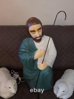 Vintage Empire Blow Mold Over 18 Shepherd & Staff WIth 2 Lambs Nativity Set