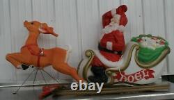 Vintage Empire Christmas Blow Mold Santa Sleigh & Reindeer Reigns Lighted Yard