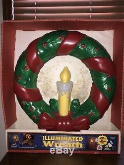 Vintage Empire Christmas Lighted Blow Mold Wreath with Red Bow Yard Decoration