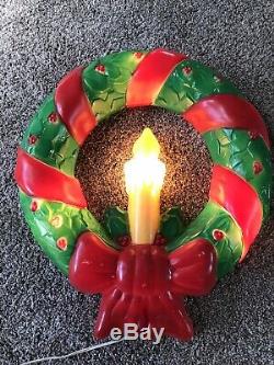 Vintage Empire Christmas Lighted Blow Mold Wreath with Red Bow Yard Decoration