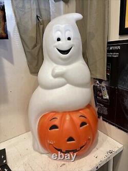 Vintage Empire Ghost Sitting on Pumpkin Halloween Blow Mold by 35 Tall No Cord