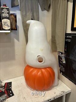 Vintage Empire Ghost Sitting on Pumpkin Halloween Blow Mold by 35 Tall No Cord