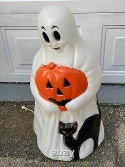 Vintage Empire Halloween 34 Lighted Blow Mold Ghost with Black Cat Jack O Lantern