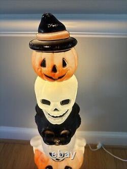 Vintage Empire Halloween Totem Pumpkins Ghost Cat Skull 32 Lighted Blow Mold