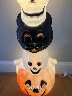 Vintage Empire Halloween Totem Pumpkins Ghost Cat Skull 32 Lighted Blow Mold