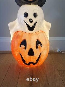 Vintage Empire Halloween Totem Pumpkins Ghost Cat Skull 32 Lighted Blow Mold