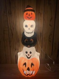 Vintage Empire Halloween Totem Pumpkins Ghost Cat Skull 32 Lighted Blow mold