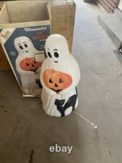 Vintage Empire Large 34 Ghost with Pumpkin and Black Cat Halloween Blow Mold Vintage Empire Large 34 Ghost with Pumpkin and Black Cat Halloween Blow Mold