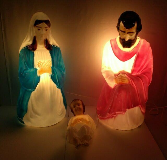 Vintage Empire Lighted Blow Mold Nativity Set Mary Joseph Baby Jesus 1368 Works
