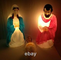 Vintage Empire Lighted Blow Mold NATIVITY SET Mary Joseph Baby Jesus 1368 WORKS